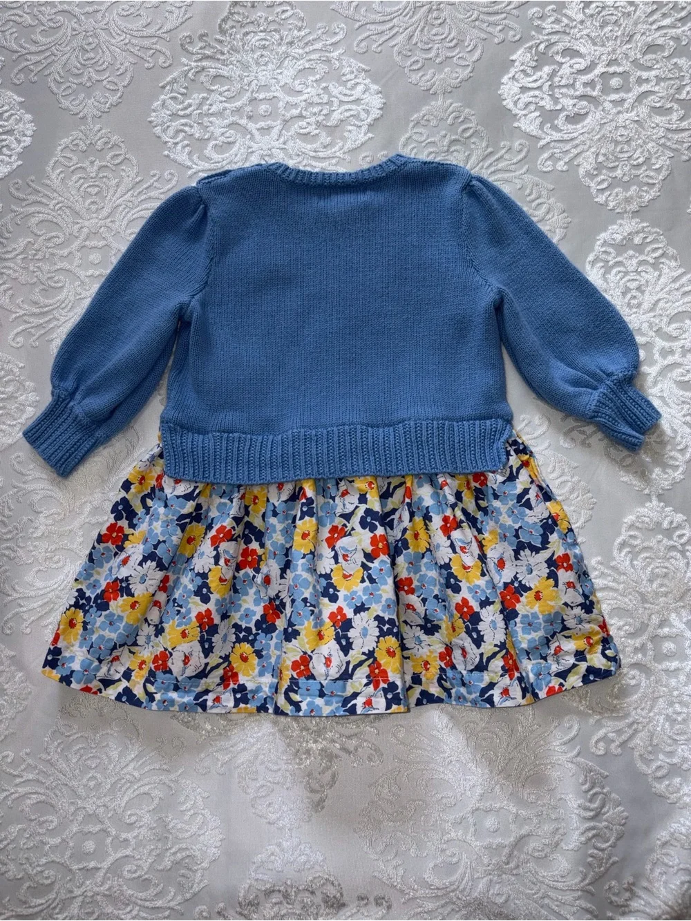 Ralph Lauren Polo Girls Sweater Dress Floral Cotton Skirt Size 9-12 Month